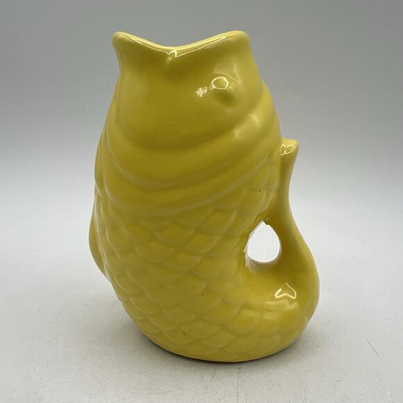 Small Bistro Brights Yellow Gurgling Gluggle Jug Koi Fish Pitcher Creamer 5" - Picture 4 of 8